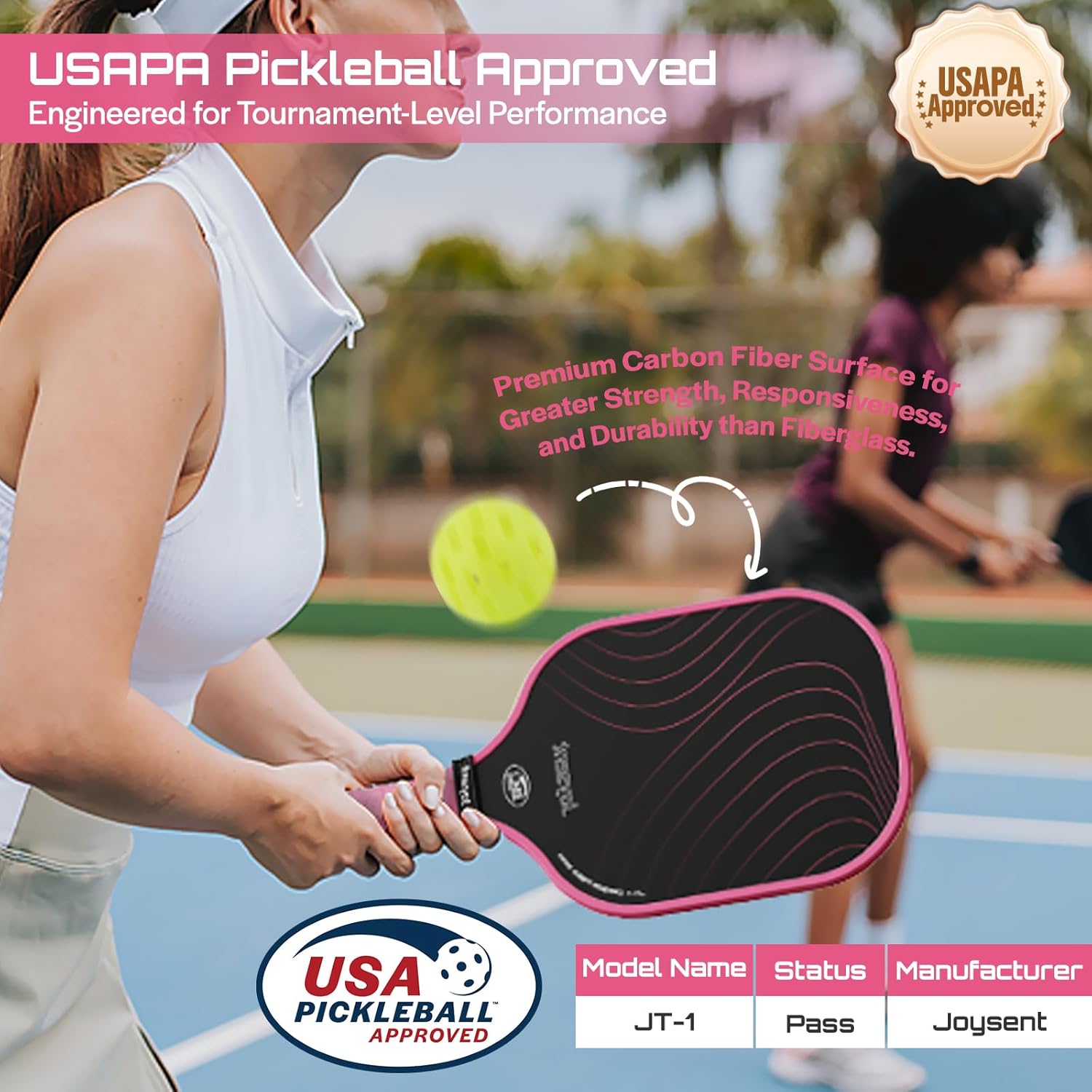 Pickleball Paddles Set, USAPA Approved Carbon Fiber Pickleball Set of 2 with Beginner Pickleball Rackets, Indoor Outdoor Pickle Balls for Adults Men Women, JT-1