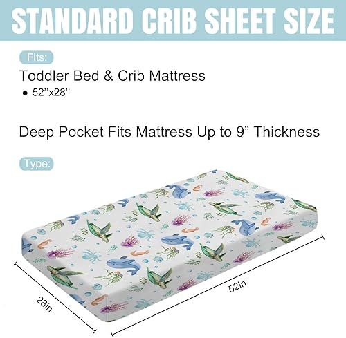 Miniatura 4 de Lindas sábanas para cuna de bebé, 52 x 28 pulgadas, tortuga oceánica, medusa, caballo marino, malas hierbas, funda de colchón para cuna de niño y