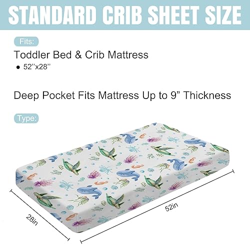 Miniatura 7 de Lindas sábanas para cuna de bebé, 52 x 28 pulgadas, tortuga oceánica, medusa, caballo marino, malas hierbas, funda de colchón para cuna de niño y