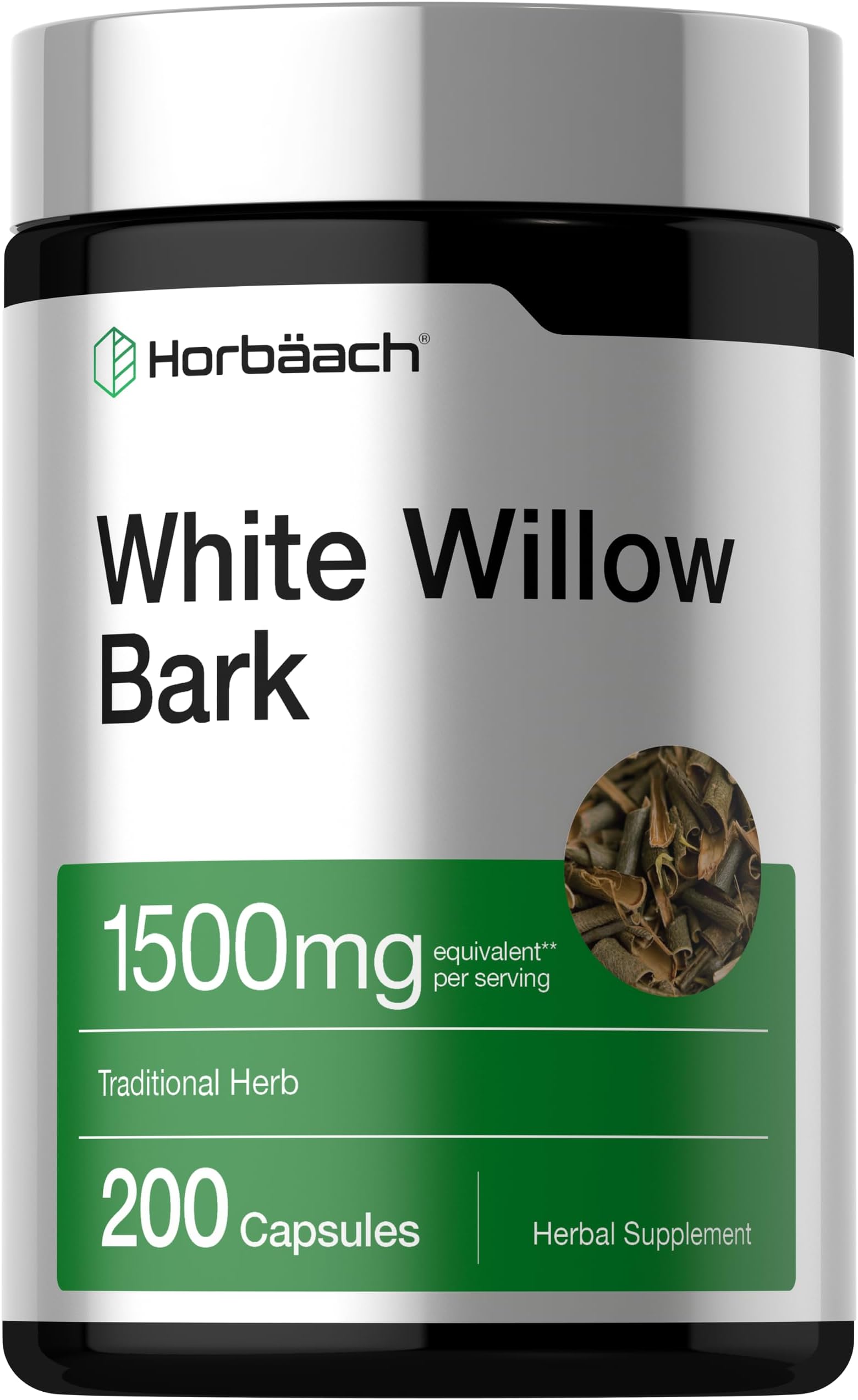 Horbรคach White Willow Bark Capsules | 200 Pills | Max Strength | Non-GMO, Gluten Free Herb Extract