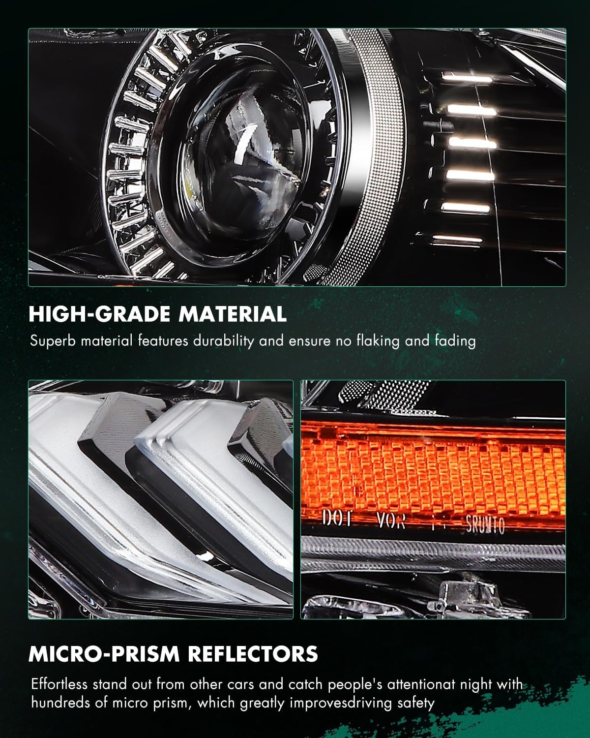 SCITOO pair Headlight Assembly Fits 2018-2021 for ford Mustang Headlights Dual Beam Amber Reflector, FO2502369 JR3Z13008B (Bulbs Not Included)