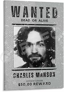 Vintage Poster Wanted Poster Serial Killers Poster Charles Manson Poster Canvas Painting Wall Art Poster for Bedroom Living Room Decor 16x24inch(40x60cm) Frame-style