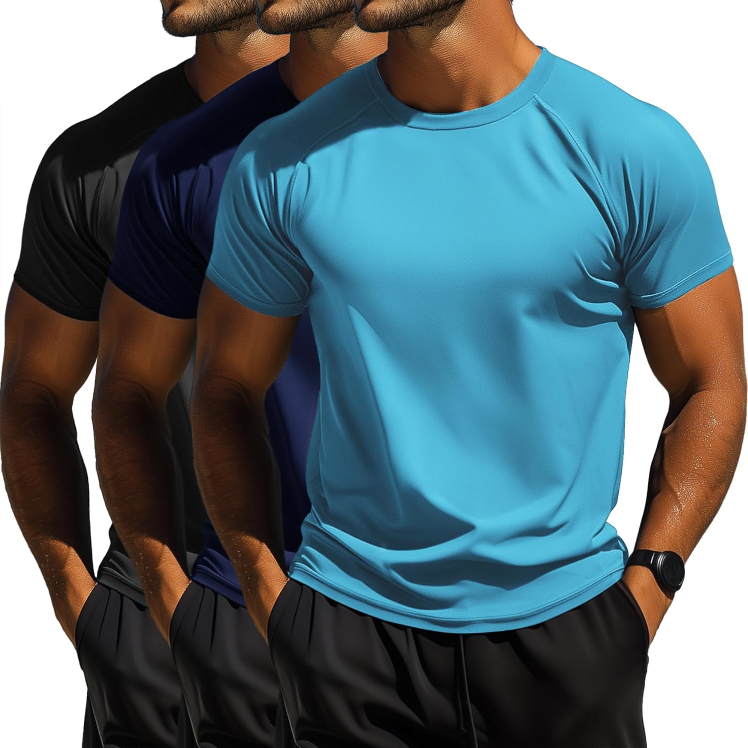 Huukeay 3 Pack Men's Big and Tall Swim Shirts,UPF 50+ Sun Protection Rash Guard Quick Dry Beach Fishing Water