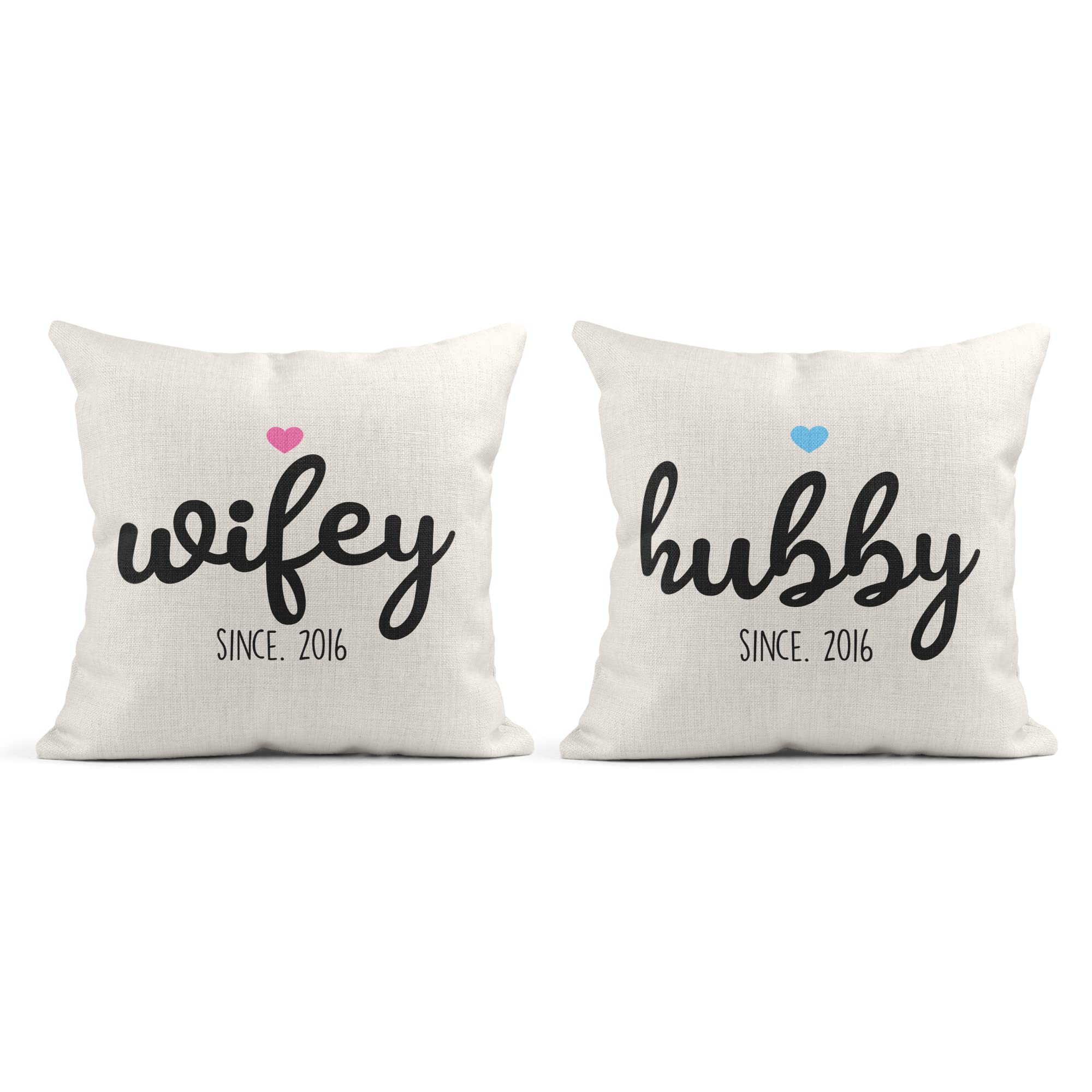 Print Maniacs Hubby + Wifey Personalised Pillow Valentines Gift Anniversary Wedding Husband Wife Established Canvas With Insert Hubby Wife (Hubby + Wifey)