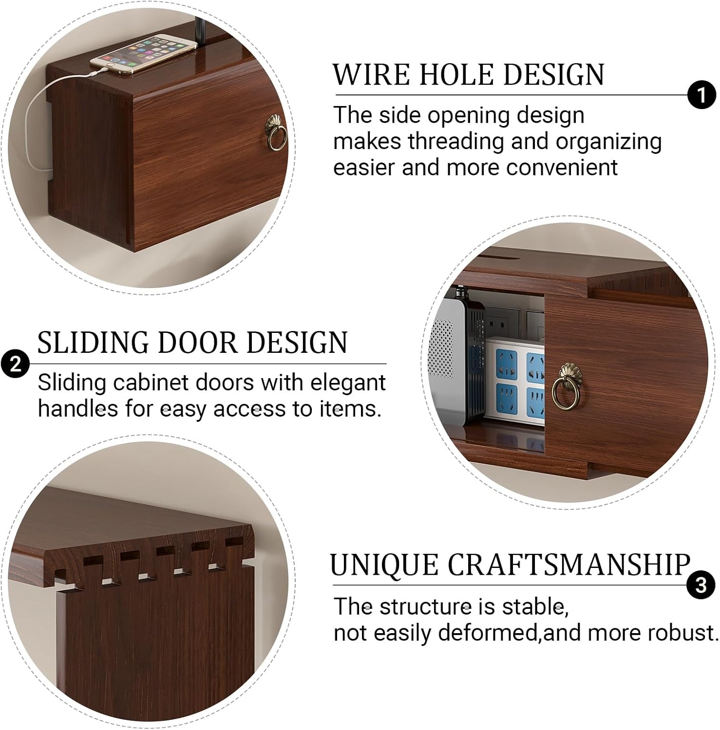 Wall Mounted WiFi Wireless Router Storage Box With Sliding Door,Wooden WiFi Router Hidden Box,Modem Power Strip Cable Management Hider Organizer,for Homes,Living Rooms,Offices(23.6*6.3*7in)