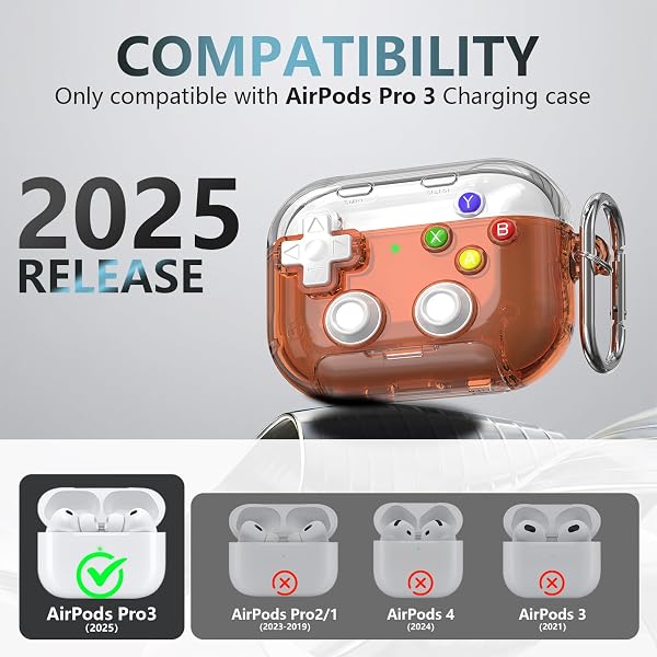 RFUNGUANGO - Funda para AirPods Pro 3 con Cierre y Kit de Limpieza, Transparente, rígida, para Videojuegos, con Soporte para teléfono Integrado, antigolpes (Naranja) - 2