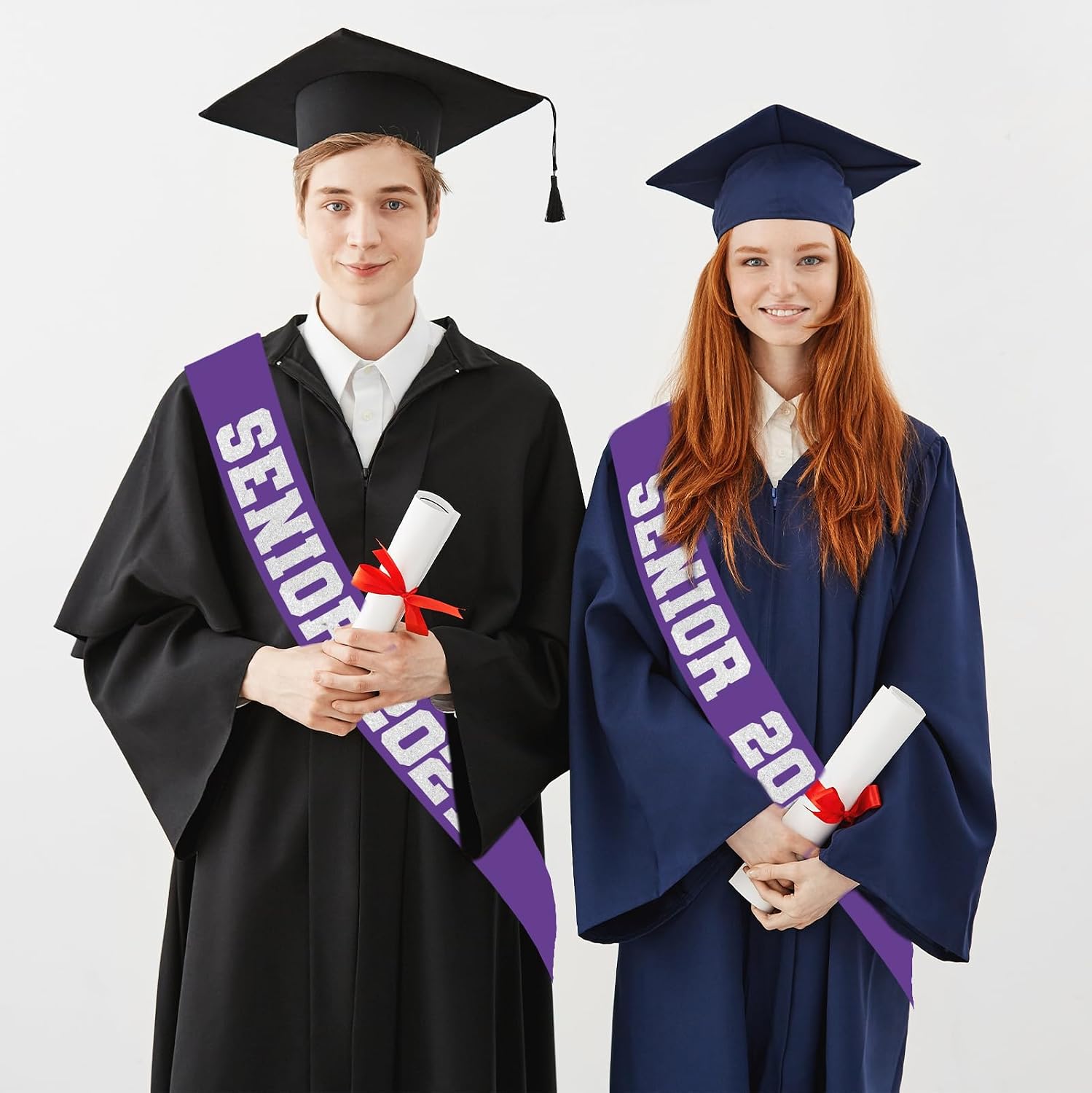 8 Pcs Purple Senior 2027 Sashes with Silver Glitter Letters | Senior Sash Class of 2027, Graduation Celebration Cheer Sash, Class Competition Sashes, Graduation Party Supplies, Favors
