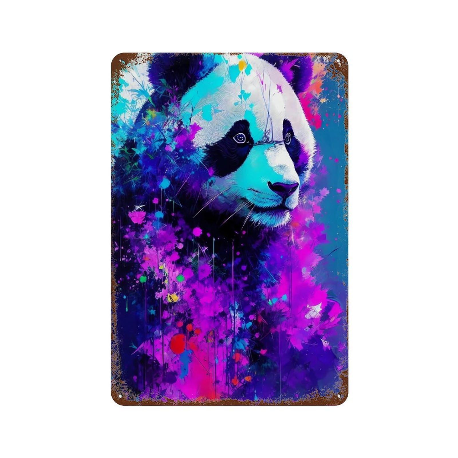 Colorful Panda Art Print Retro Metal Sign 11.8"x7.9", Ideal for Basement, Hobby Room And Garage Decor