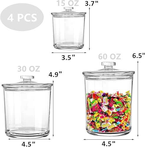 Miniatura 2 de ZOOFOX Juego de 4 tarros de boticario acrílico, 45 onzas, 30 onzas, 15 onzas, tarro de plástico grande con tapa, soporte para tocador de baño para