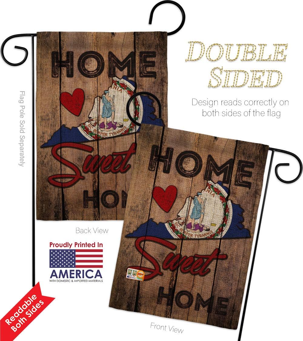 State Virginia Home Sweet Garden Flag Set Wall Holder Regional USA American Territories Republic Country Particular Area Small Decorative Gift Yard House Banner Double-Sided Made In 13 X 18.5
