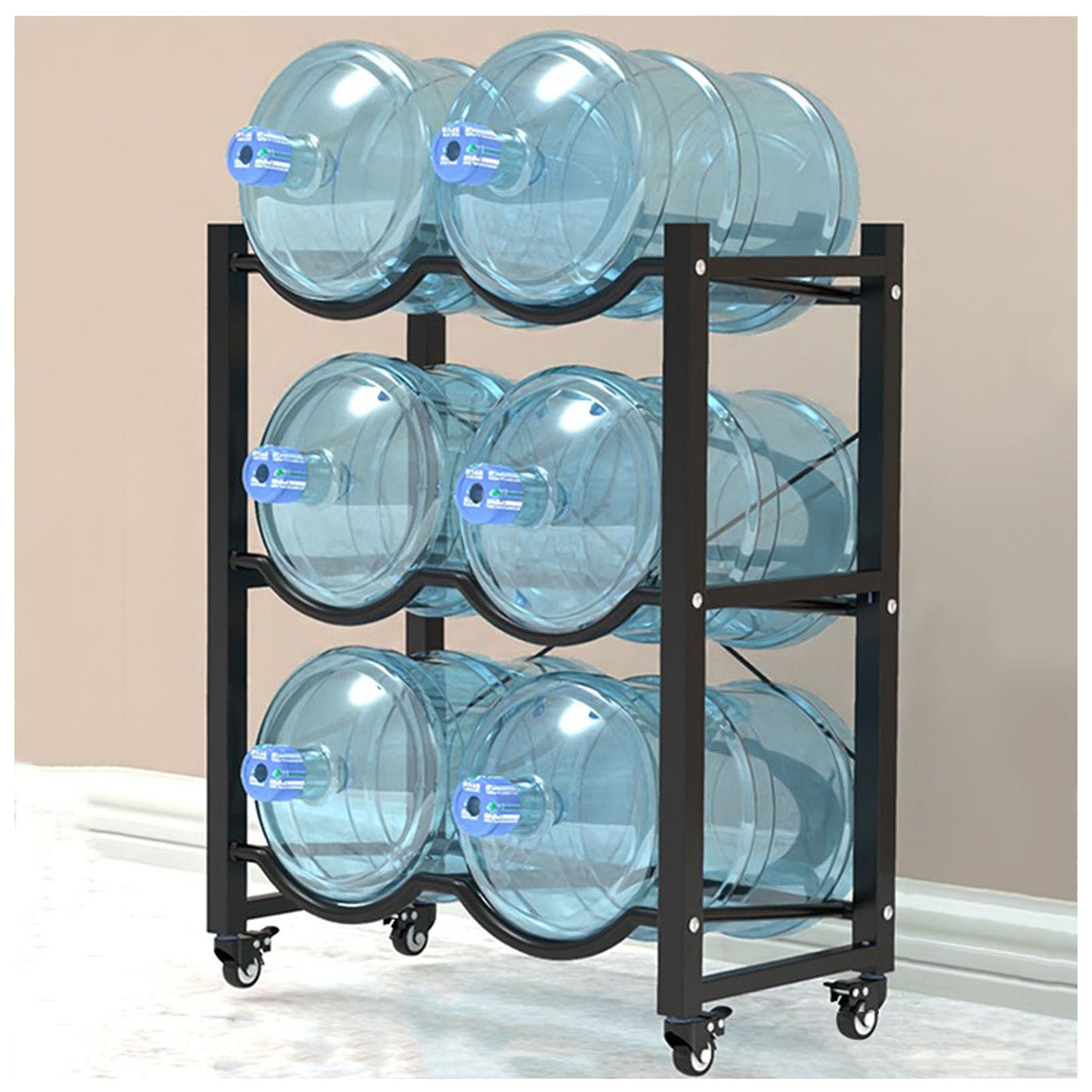 5 Gallon Water Jug Holder Water Bottle Holder Organizer, Heavy Duty Water Cooler Jug Storage Rack with 4 Wheels, Movable Water Container Stand Water Dispenser, for Office/Restaurant/Gym