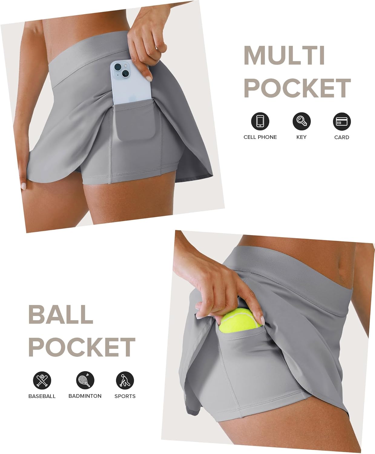BRXL Built-in Tennis Skirts with 4 Pockets for Women A Line Golf Skorts Pickleball Athletic Casual Mini Skirts
