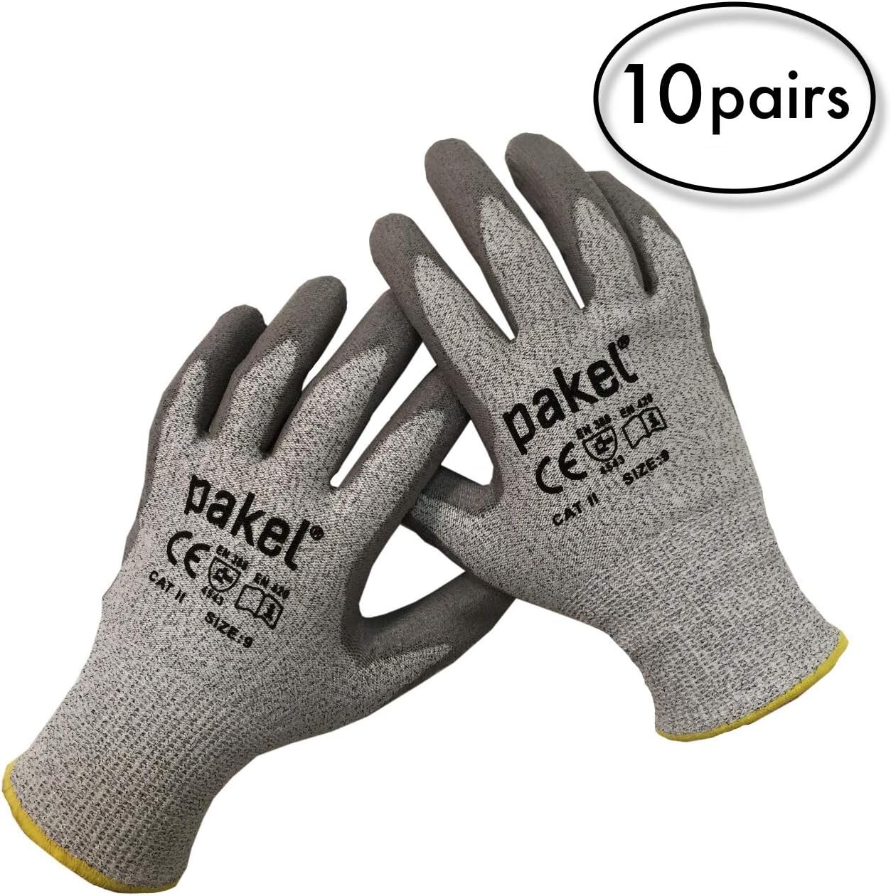 Pakel High Performance En388 CE Level 5 Cut Resistant Knit Wrist Gloves (Size 8 / Medium / 10 Pairs)