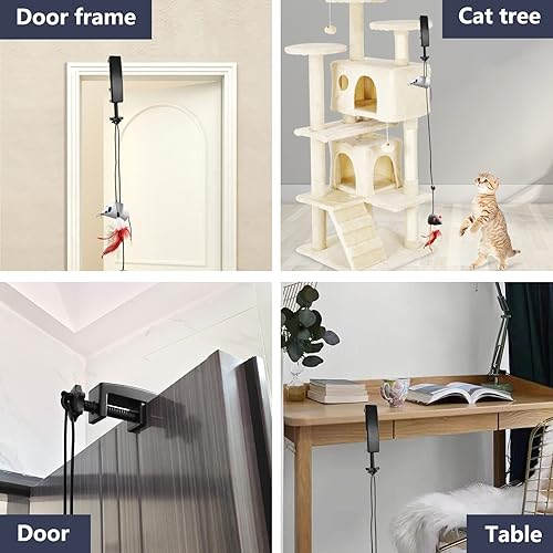 Miniatura 4 de Juguetes interactivos para gatos, juguetes de ratón de hierba gatera rebotante con juguetes de plumas, juguetes colgantes para gatos de interior,