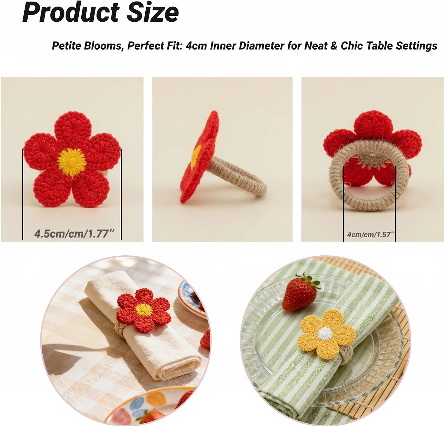 Handmade Flower Napkin Rings Set of 10, Napkin Holders for Cloth Napkins, Dopamine Decorations on Table Suitable for Various Banquets and Parties Such as Baby Shower and Garden Party.