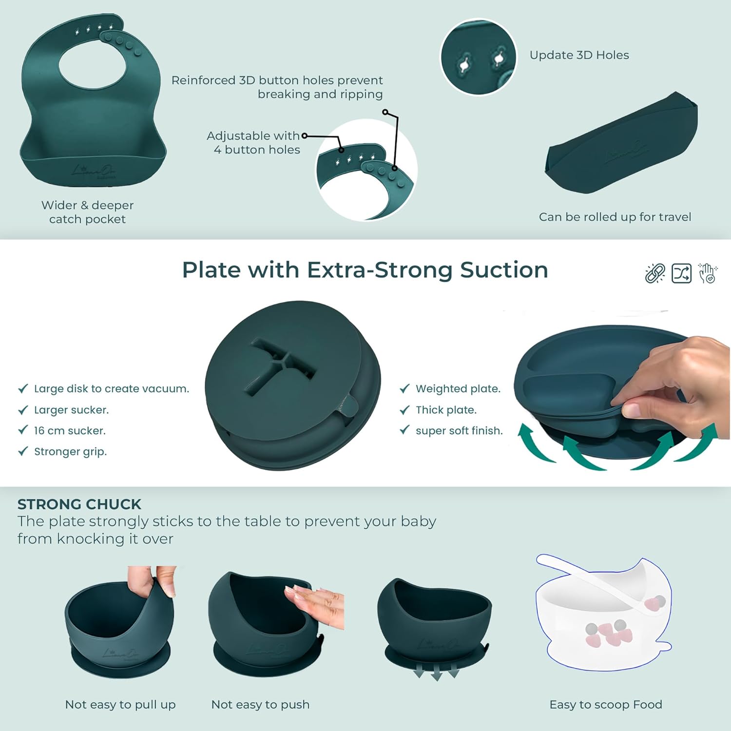 Silicone Baby Feeding Set, 10 Pcs Baby Led Weaning Supplies | BPA-Free Baby Dishes with Toddler Plates and Bowls Set, Silicone Bib, Suction Cup, Baby Spoons & Forks | Empower Independence – Green - Image 8