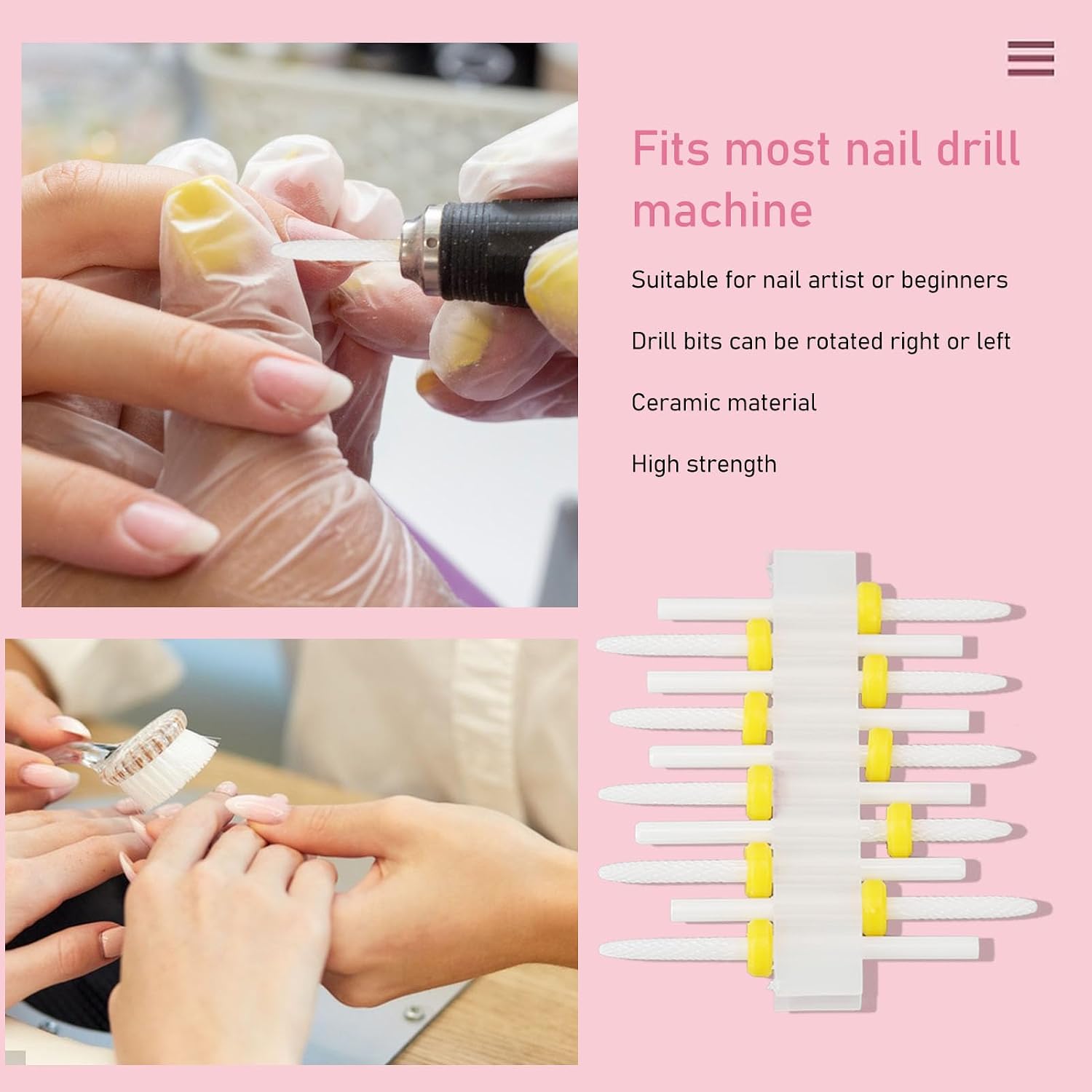 Sonew 10pcs Ceramic Nail Drill Bit Set, Gel Polish Cuticle Remover Bits, Nail Polishing Heads, Polish Removal Drill Bit, for Nail Artist Novice,