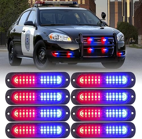Xprite Kit de luces estroboscópicas de emergencia LED rojo y azul, montaje empotrado en superficie, rejilla de advertencia de peligro, luz de