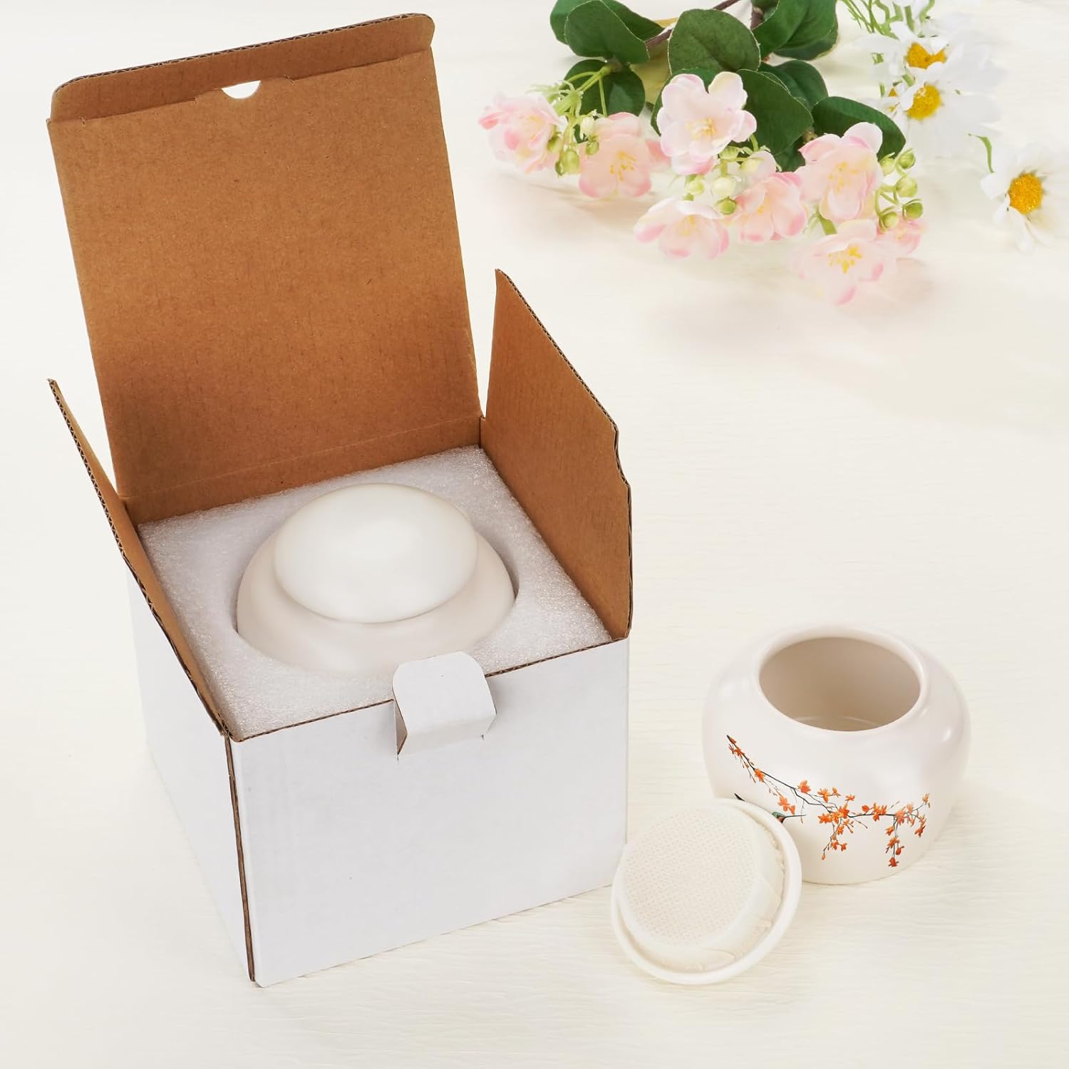 abooxiu Small Urns for Human Ashes Keepsake Mini Cremation Urns for Ashes Ceramic Cremation Keepsakes Memorial Ash Keepsake with Hummingbird and Maple Blossom Decorative Burial Urn for Adult Men Women - Image 7