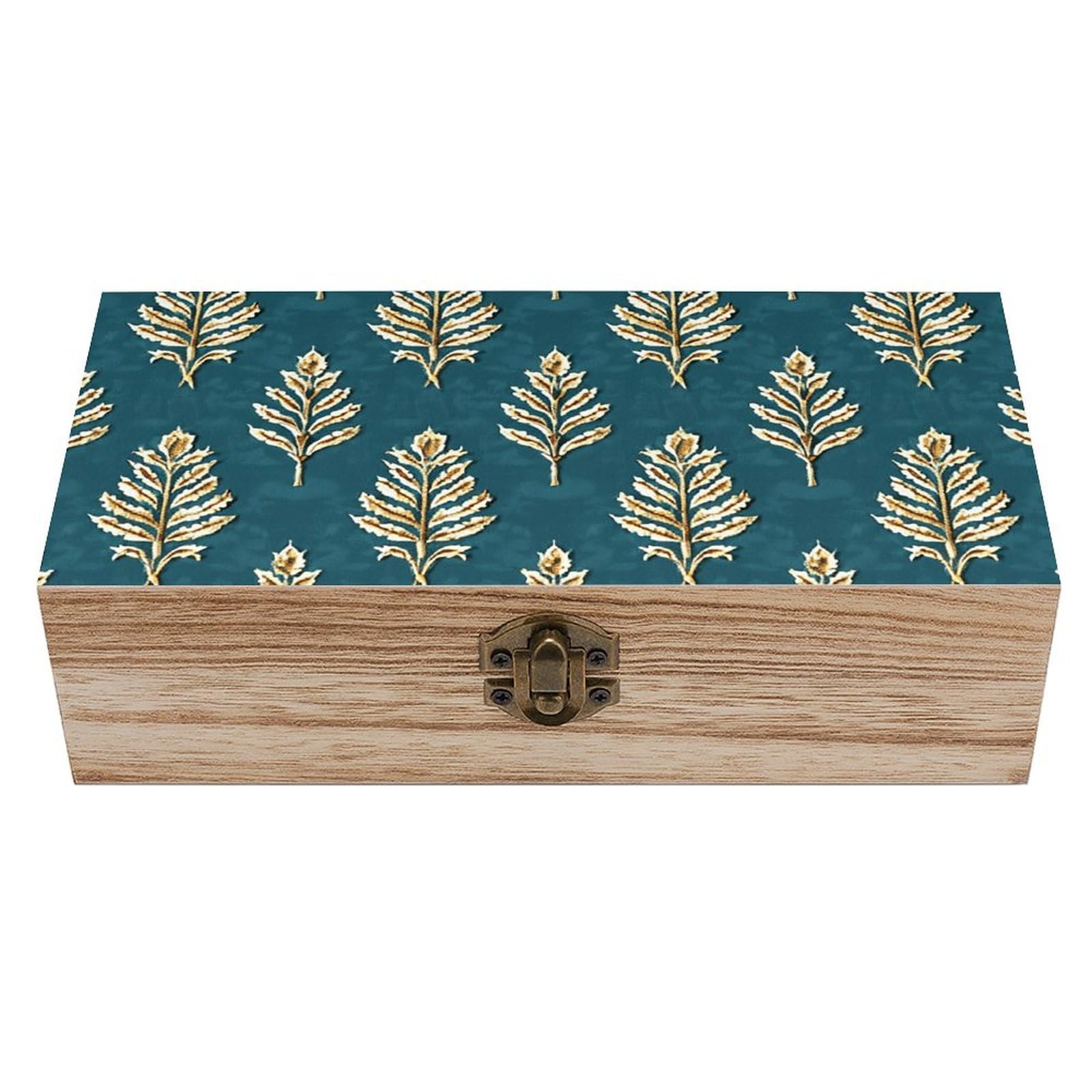 NTVOWPZO Wooden Storage Box Golden Repeating Pattern Wood Gift Box with Hinged Lid Vintage Decorative Boxes Jewelry Memory Box for Jewelry Art Hobbies Home Storage Treasure Keepsake Gift