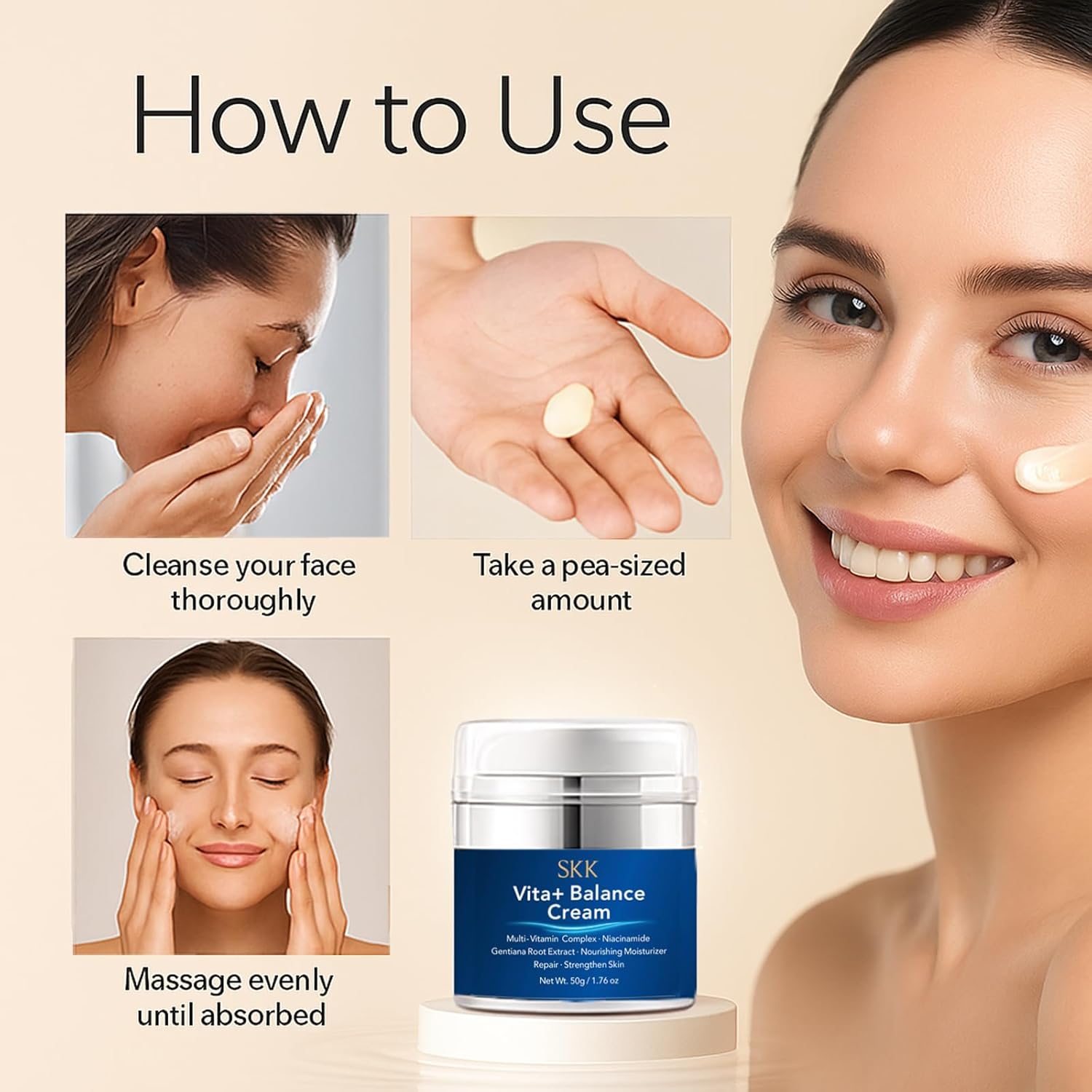 Collagen Cream for Face&Neck Wrinkle- Day&Night Moisturizer with Peptide and Hyaluronic Acid for Hydrating,Firming and All Skin Types, 1.7 oz - Image 4