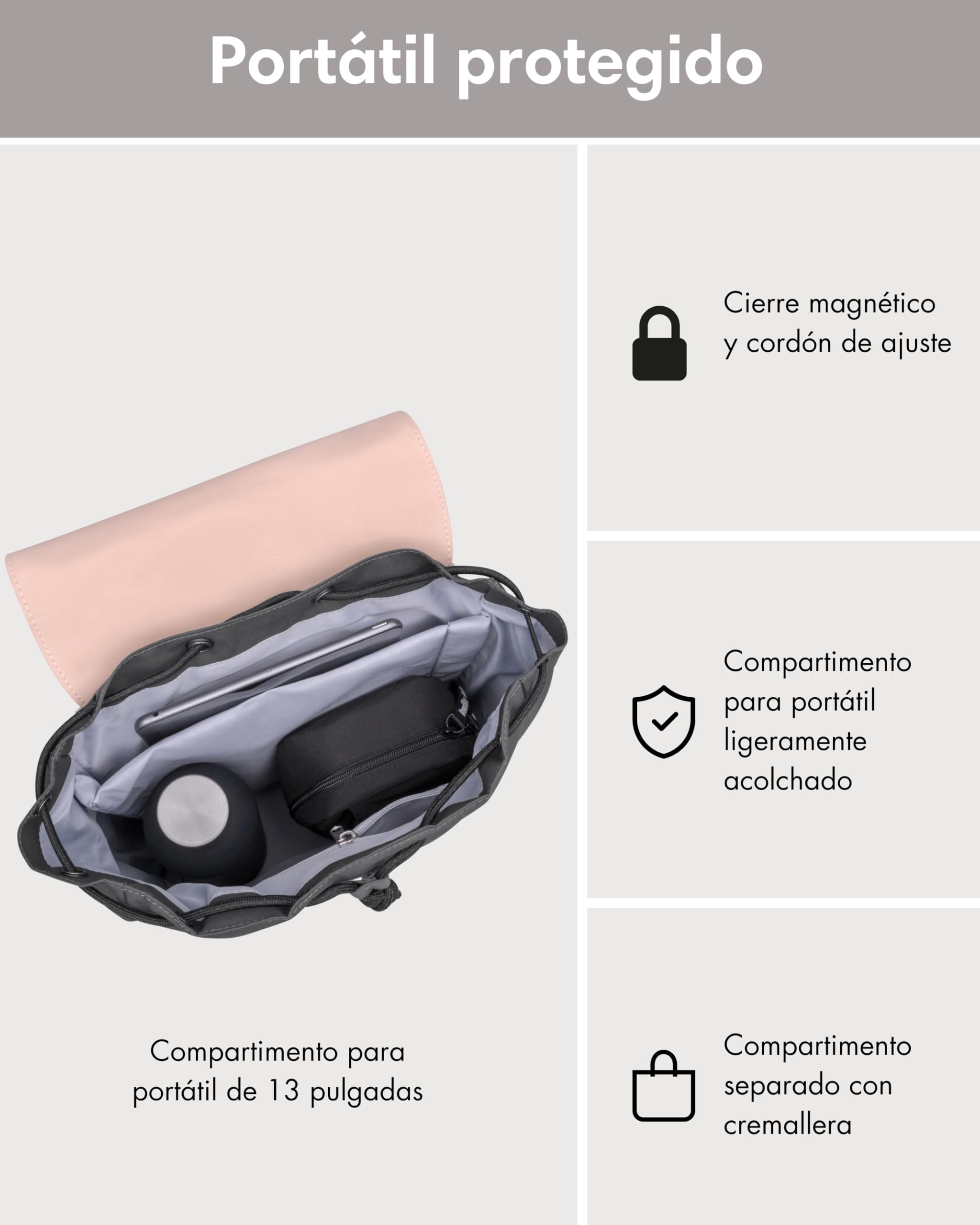 LARKSON Mochila Mujer & Hombre Rosa - IDA - Bolso Mochila Moderna - Compartimento Portátil 13 Pulgadas - Para Trabajo, Ciudad, Universidad - Repelente al agua