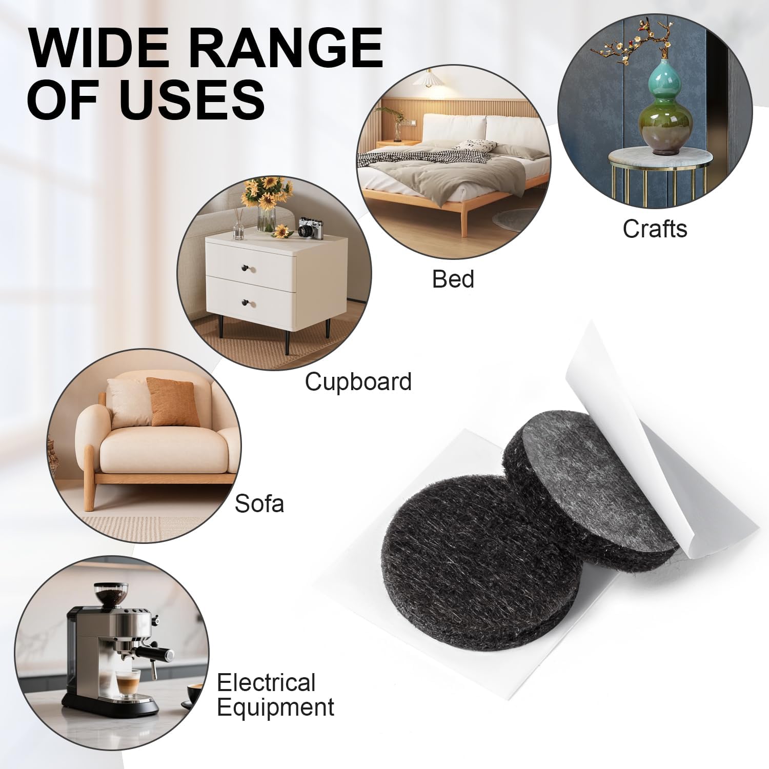 48 PCS Felt Furniture Pads, 1-inch Round Black Chair Felt Pads, Felt Pads for Furniture Feet to Protect The Floor from Scratches,Reduce Noise