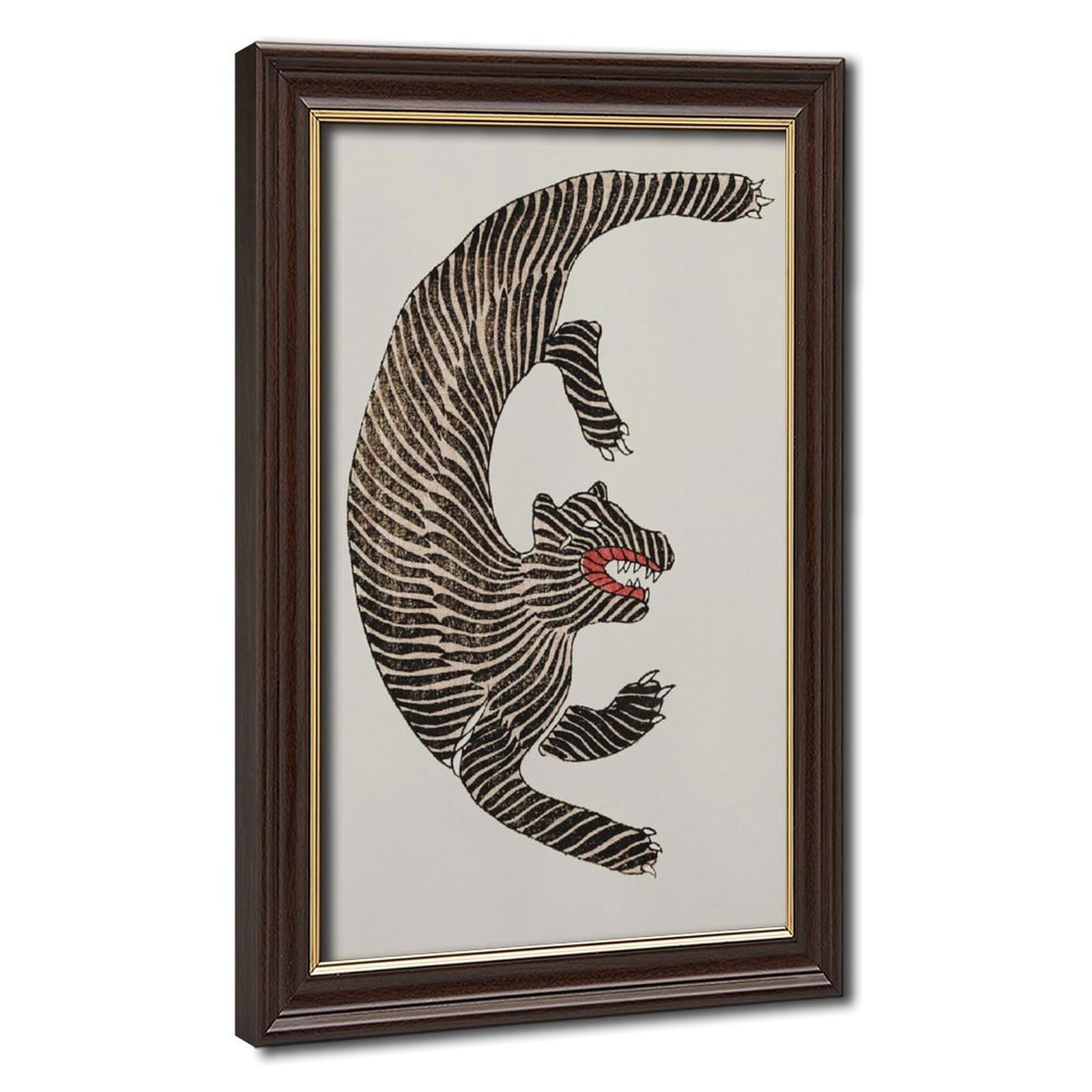 Bareronor Mokume Gane Frame-Style Retro Japanese Tiger Canvas Poster For Office Decor Gift