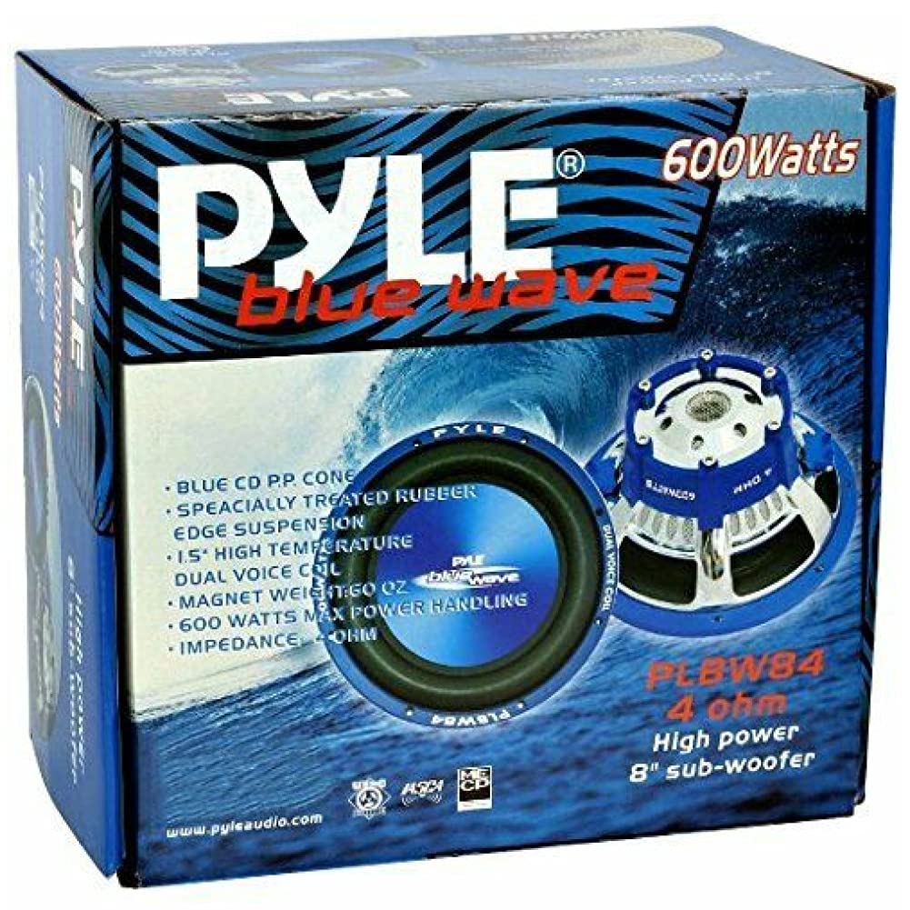 1 PYLE PLBW84 Sub subwoofer Coche Azul de 300 vatios rms y 600 vatios MAX 8" 20 cm 200 mm woofer dvc Doble Bobina 4 + 4 Ohm, 1 Pieza