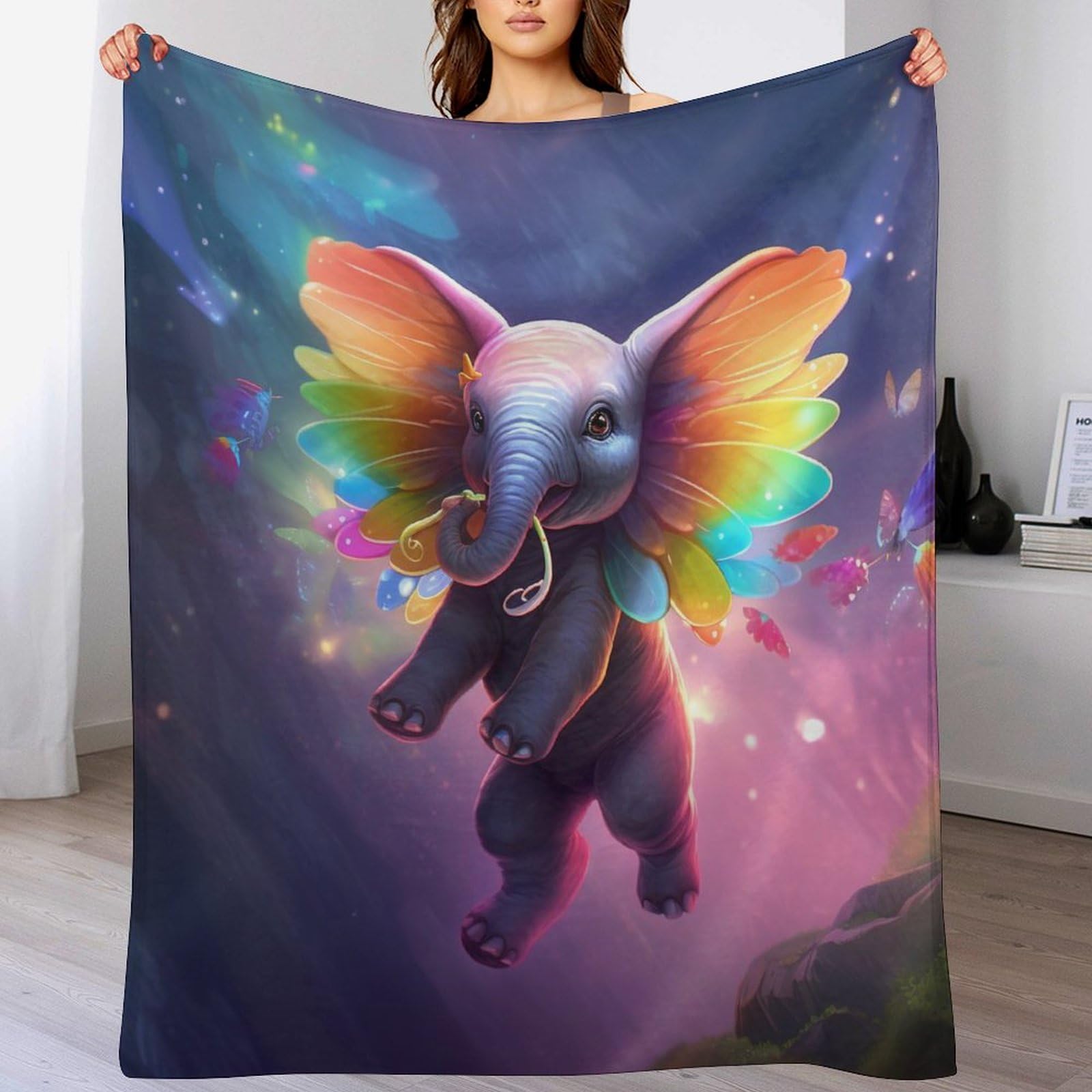 Couverture polaire éléphant en flannel douce et moelleuse pour canapé et lit 180x200cm