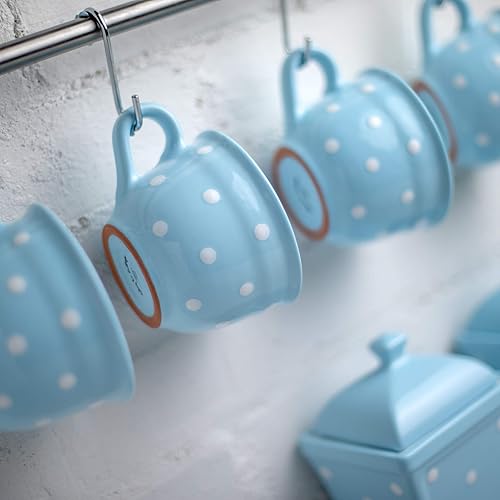 Miniatura 6 de City to Cottage Taza y platillo de café capuchino hecho a mano con lunares celestes y blancos, tamaño grande, de cerámica, 12 onzas líquidas, regalo