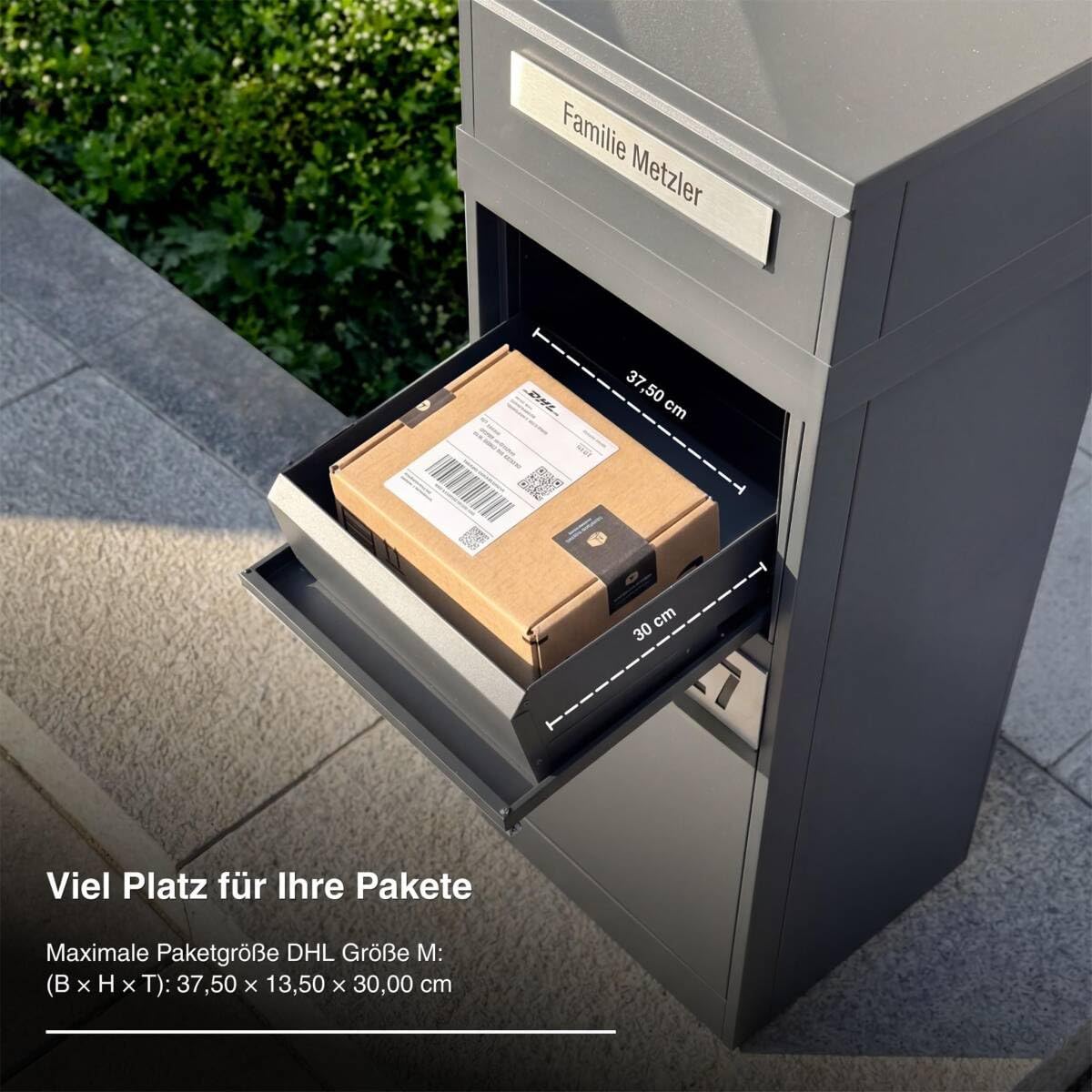 Metzler ZIVO2 - Buzón para Paquetes (Extractor Trasero, Exterior, Grande, XXL, Personalizable, en RAL7016), Color Gris Antracita