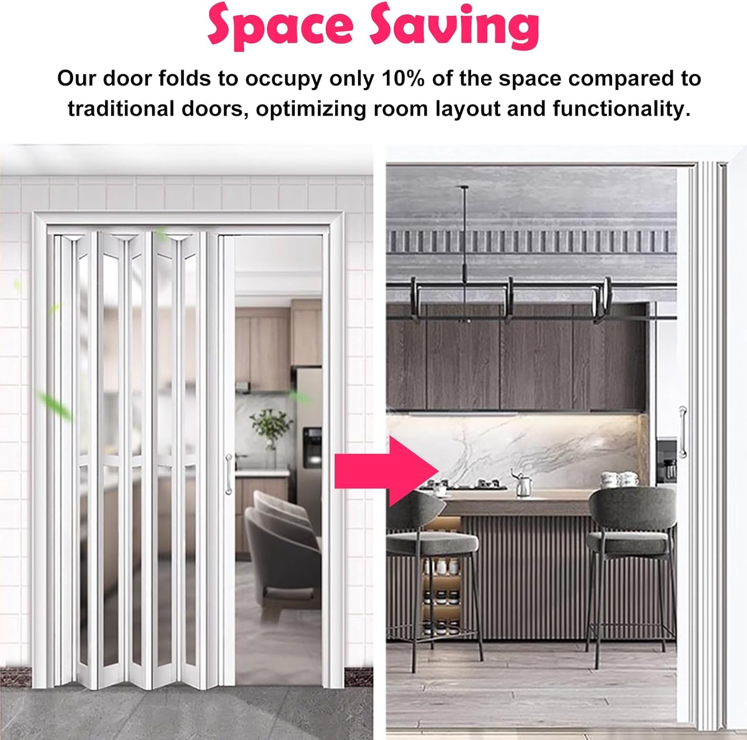 Wood Grain Accordion Doors - 80" High Folding Interior Doors with Magnetic Closure, Perfect for Room Separation & Sliding Closets - Complete Hardware Kit Included (39x80in)