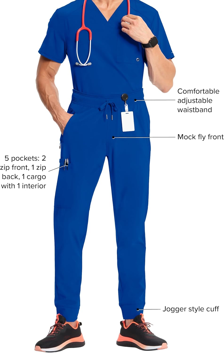 Cherokee Mens Mid Rise Jogger Scrub Pants with Zipper Cargo Pocket 360 Stretch Moisture Wicking PROTX2 Fabric - CK004A - Image 5