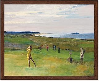 Poster Master Vintage The Golf Course Poster - Retro North Berwick Print - Landscape Art - Golf & Lake Wall Art - 8x10 Print & Brown Frame Bundle