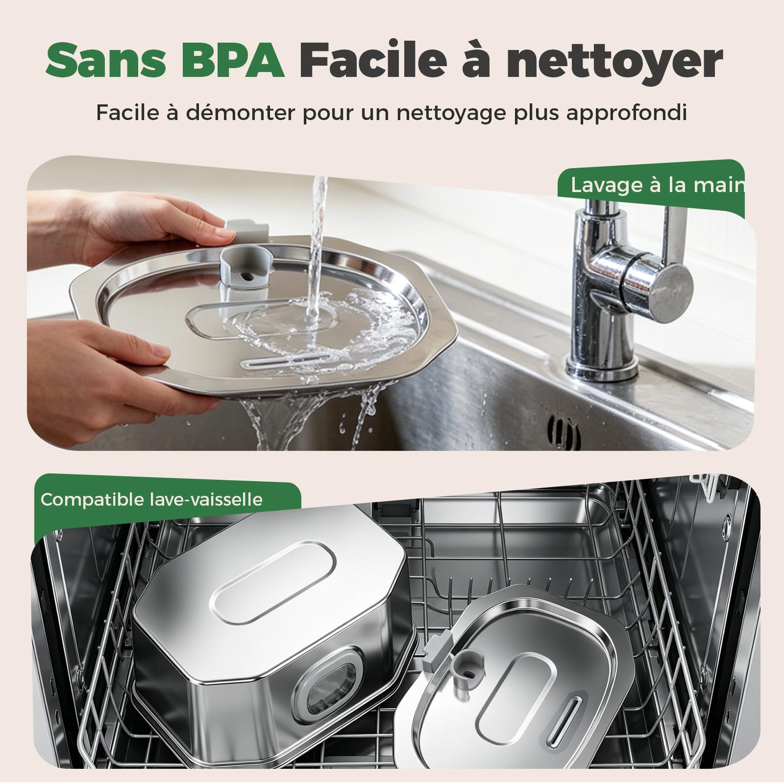 Fontaine a Eau Chat INOX, Apauk 3.2L Fontaine à Eau Chat,Fontaine Chats silencieuse,LED fenêtre, sont faciles à Nettoyer, Fontaine a Eau Petit Chien (Lot de 2 éponges et filtres)