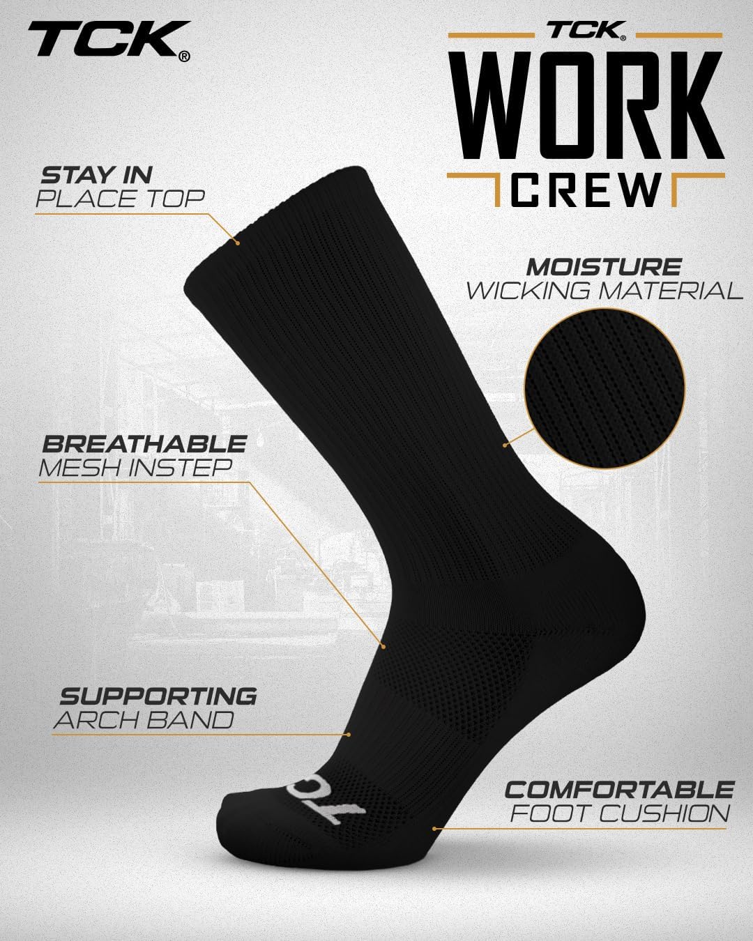 TCK Work & Athletic Crew Socks for Men & Women – Cushioned, Seamless Toe, Moisture Wicking Boot Sock, Supportive Arch