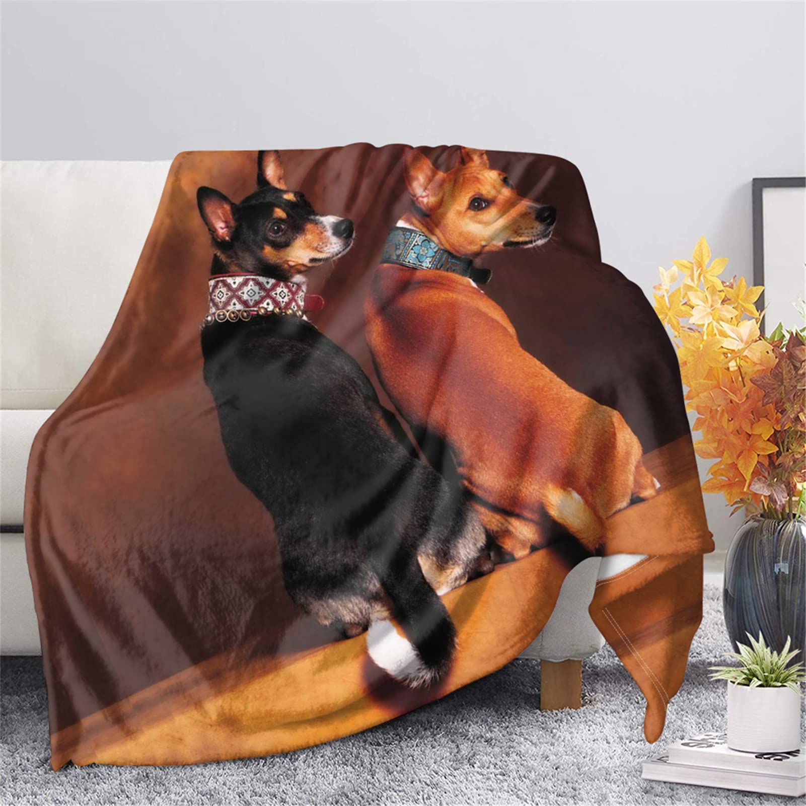 Showudesigns Dog Print Blanket Plush Throw Blanket 55X70 inch for Couch Bedroom Living Room Bed Sofa Kawaii Throw Blankets for Kids Baby Women Girls Brown
