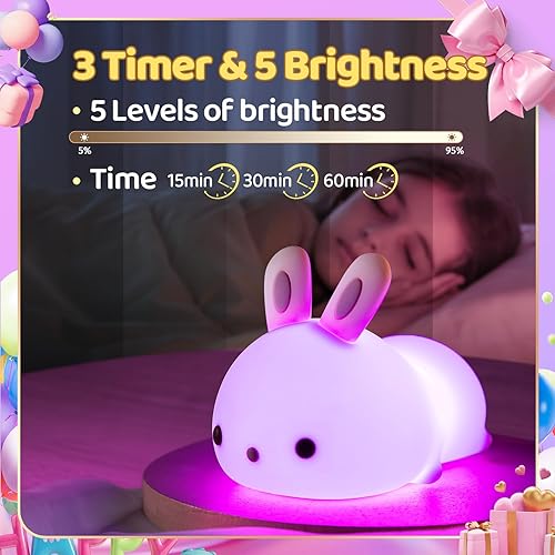 Miniatura 3 de Luz de noche LED para niños portátil de conejito de silicona suave recargable cambia de color