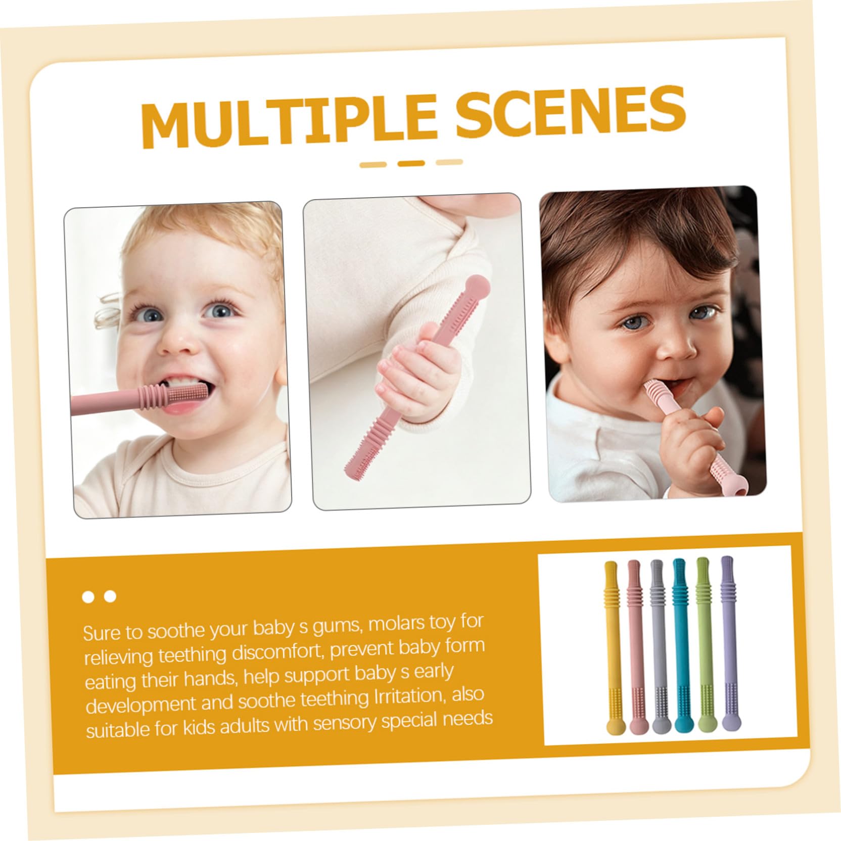 Cannucce da Dentizione Tubolari 6 Pezzi in Silicone per Bambino Bambina | Favorisce Presa e Sviluppo Sensoriale, per Regalo Nascita o Compleanno, Formato Morbido e Leggero