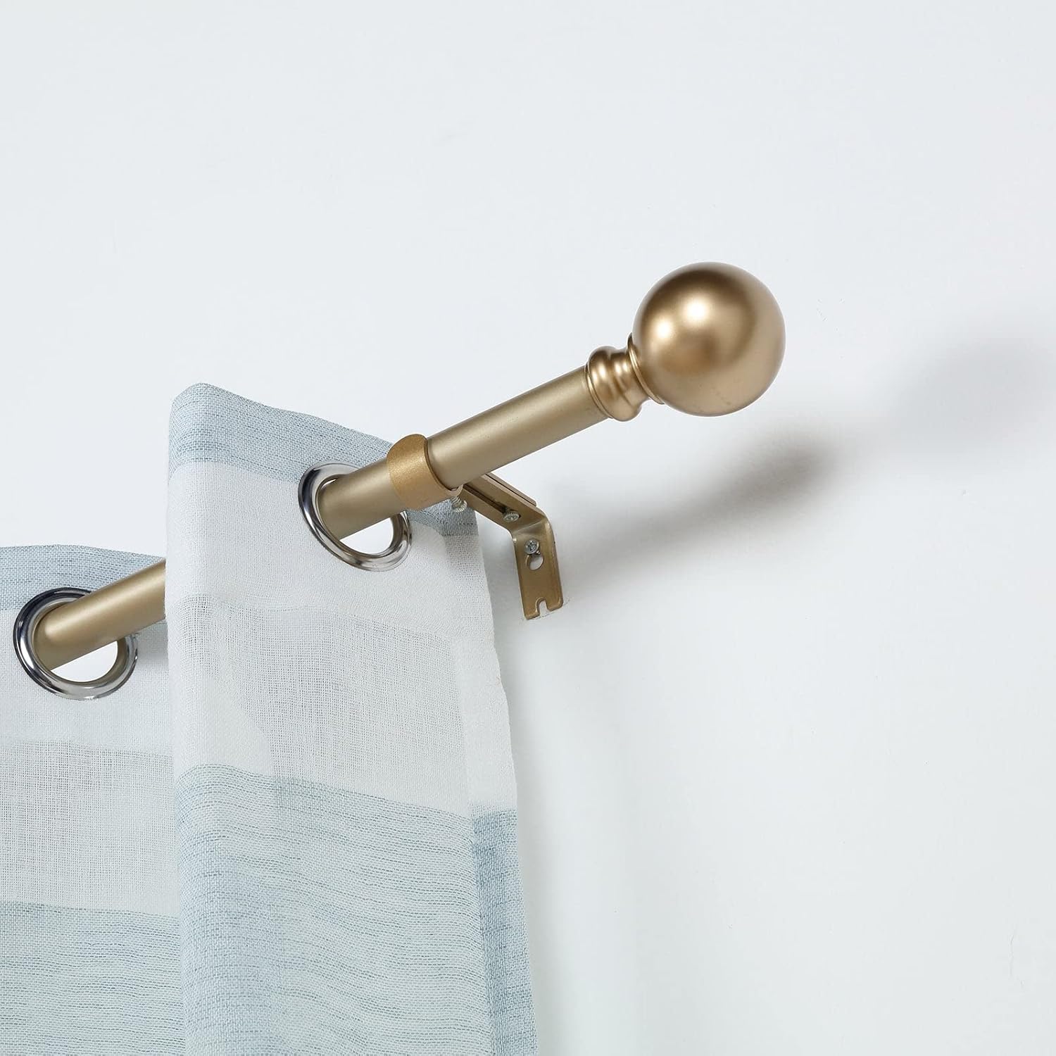 Tableclothsfactory 1 Set 42"-126" Metal Single Adjustable Curtain Rod Gold with Round Finials
