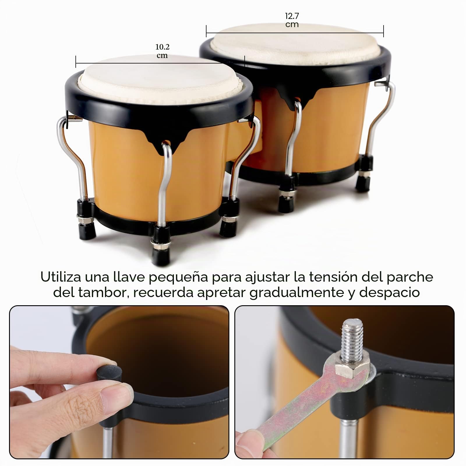 EASTROCK Bongos de 4 y 5' para estudiantes adultos principiantes, tambor de percusión Bongos con llave de afinación (marrón)
