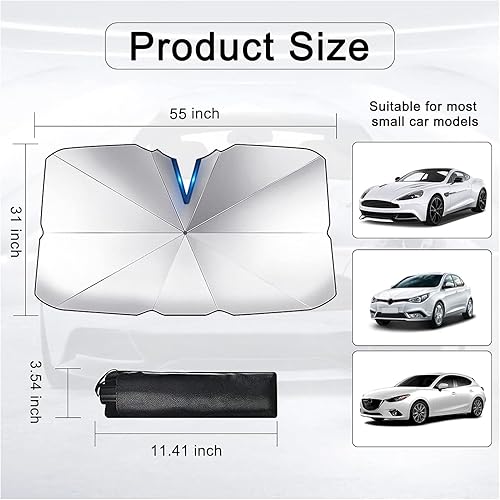 Vista 9 de Ajxn Parasol para parabrisas de automóvil, protección UV, plegable (grande (55 x 31 pulgadas)