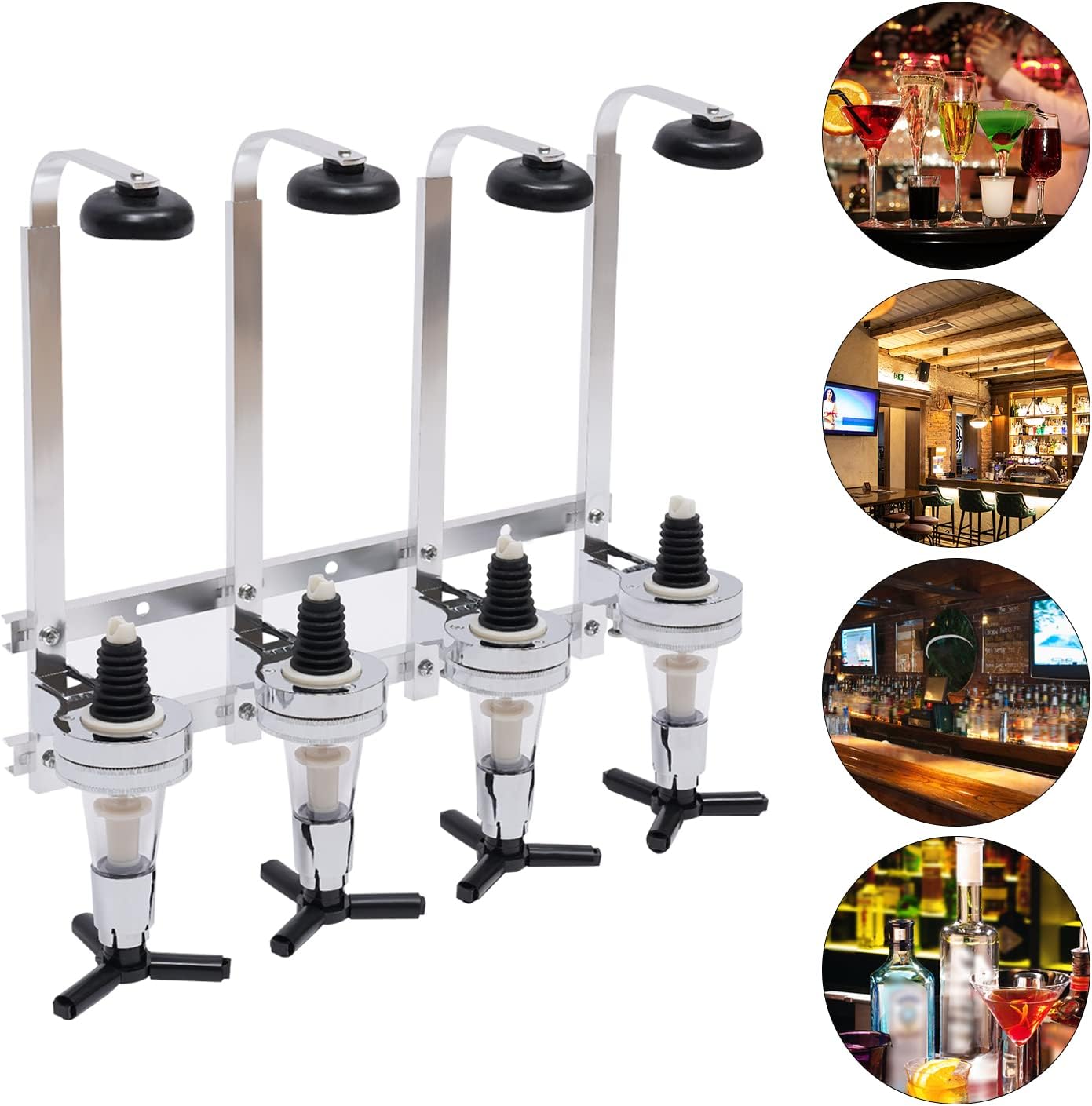 Wall Mounted Liquor Dispenser,4-Bottle Drinks Bar Butler Measure Bracket Al-cohol Upside Down Al-cohol Station for Holidays,Parties Bars,Home Bars