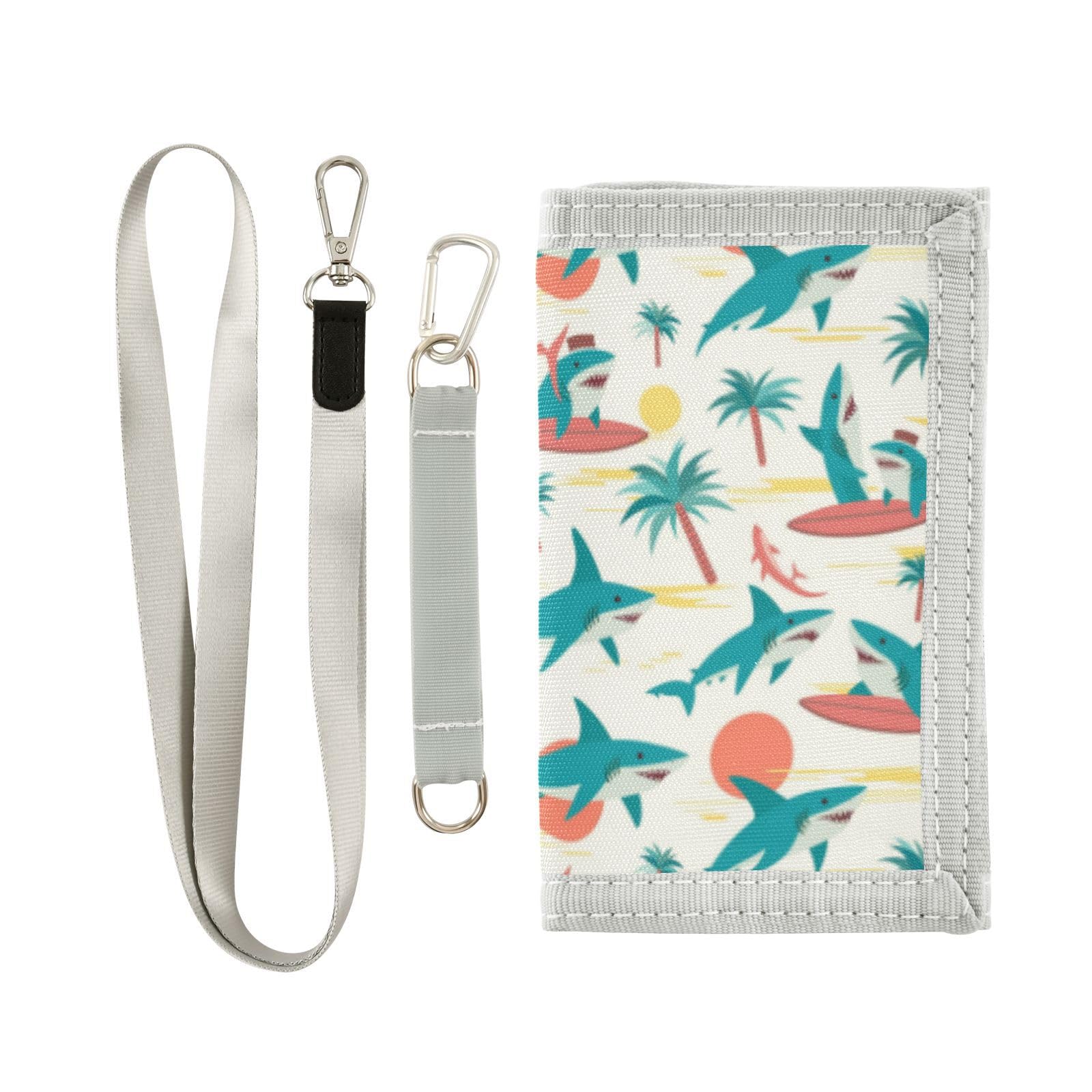 Wusikd Sharks Surfboards Kids Wallet for Boys Girls Palm Trees Toddler Trifold Wallet Novelty Wallet for Teens Women Men