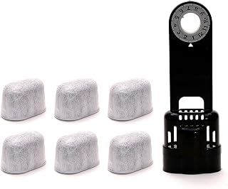 Replacement Charcoal Water Filters Six (6) and Water Filter Black Holder Cartridge and Assembly Compatible with Keurig K1.0 K-cup Machine by PureWater Filters