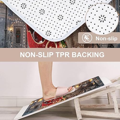 Miniatura 4 de ArtSocket Juego de 3 alfombras y tapetes de baño de Navidad, de Papá Noel, antideslizantes, de microfibra absorbente de invierno, de espuma