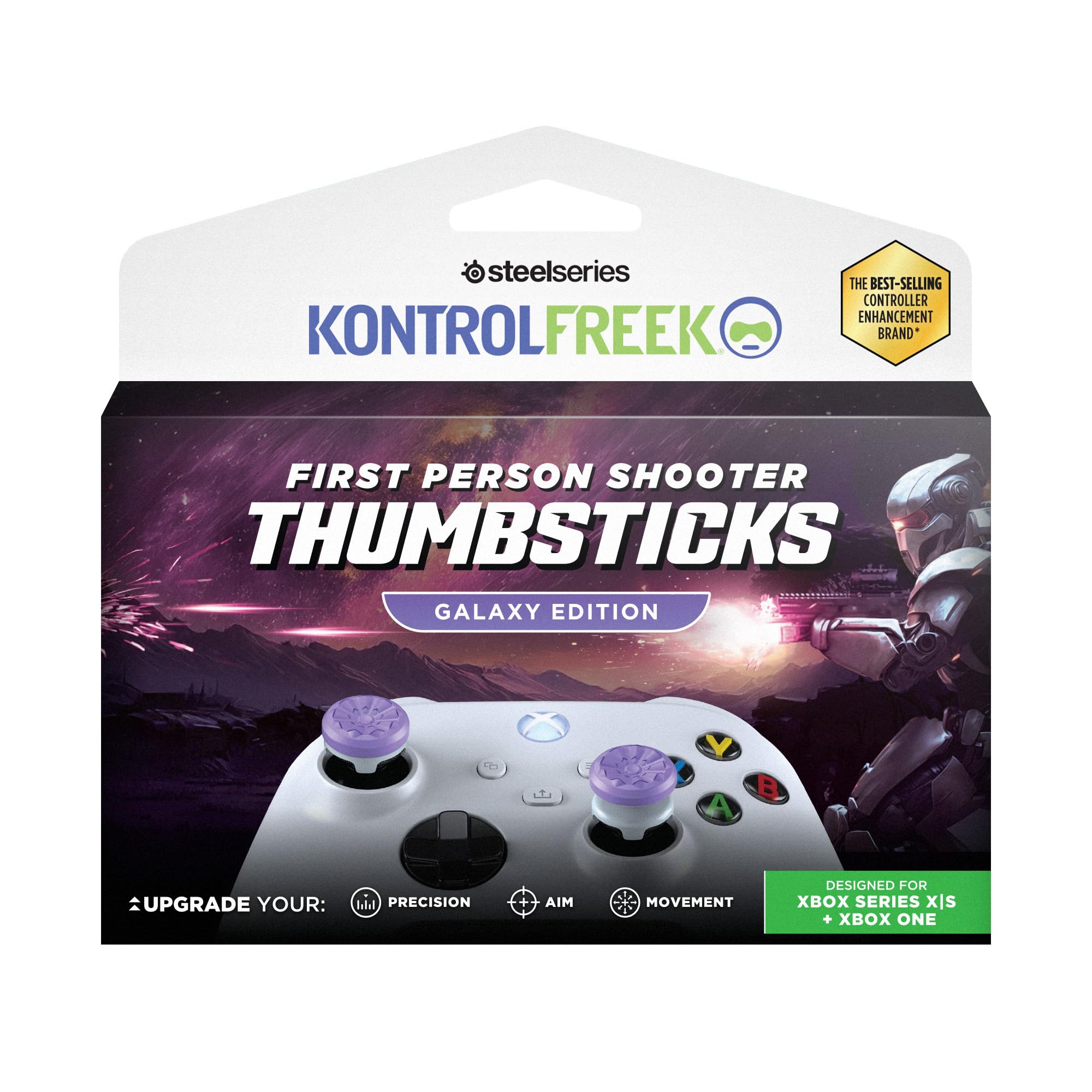KontrolFreek FPS Freek Galaxy Purple for Xbox One and Xbox Series X Controller | 2 Performance Thumbsticks | 1 High-Rise, 1 Mid-Rise | Purple - Xbox Series X/S - Very Good - Used Controller