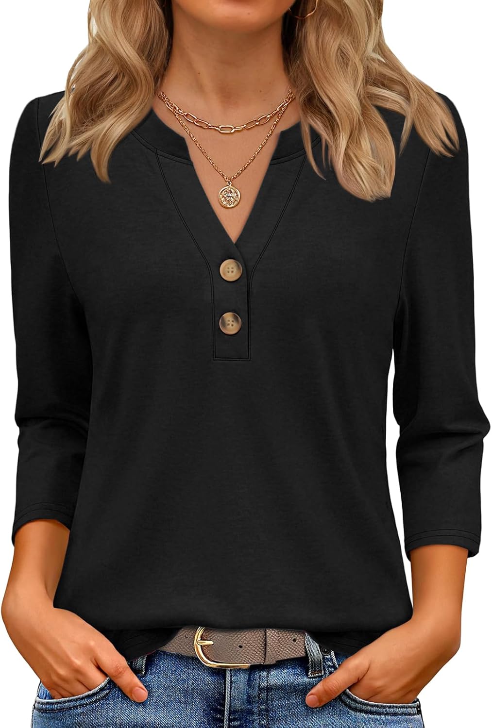 ATHMILE Long Sleeve Shirts for Women 2026 Fall Outfits Henley Dressy Casual Tops Trendy Blouses Cute T-Shirts Fashion Clothes