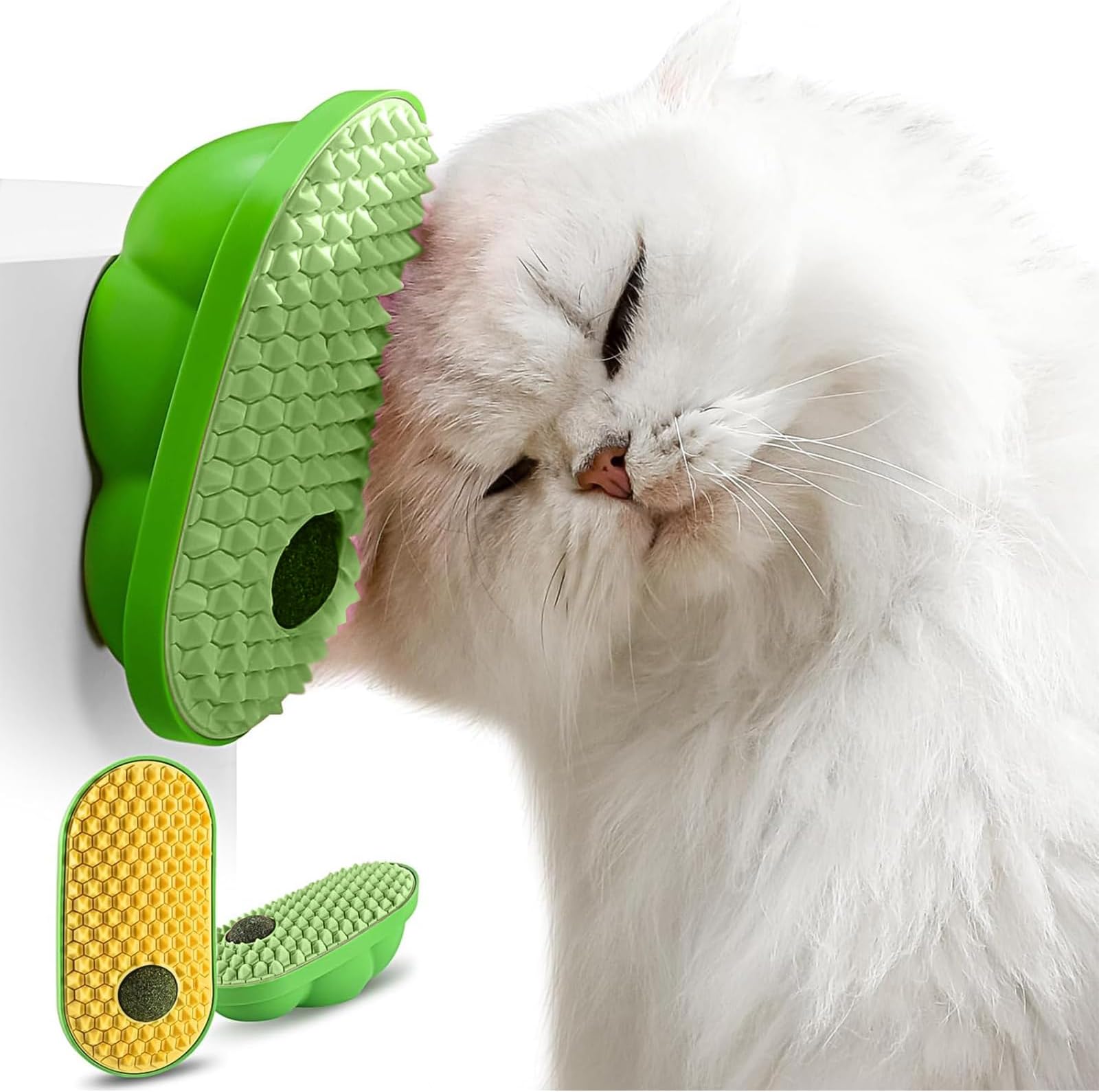 ikeoat Stick on Wall Cat Catnip Toys 2 Pack, Cat Ball Toys for Cats to Lick, Massage & Self Grooming (Yellow & Green)